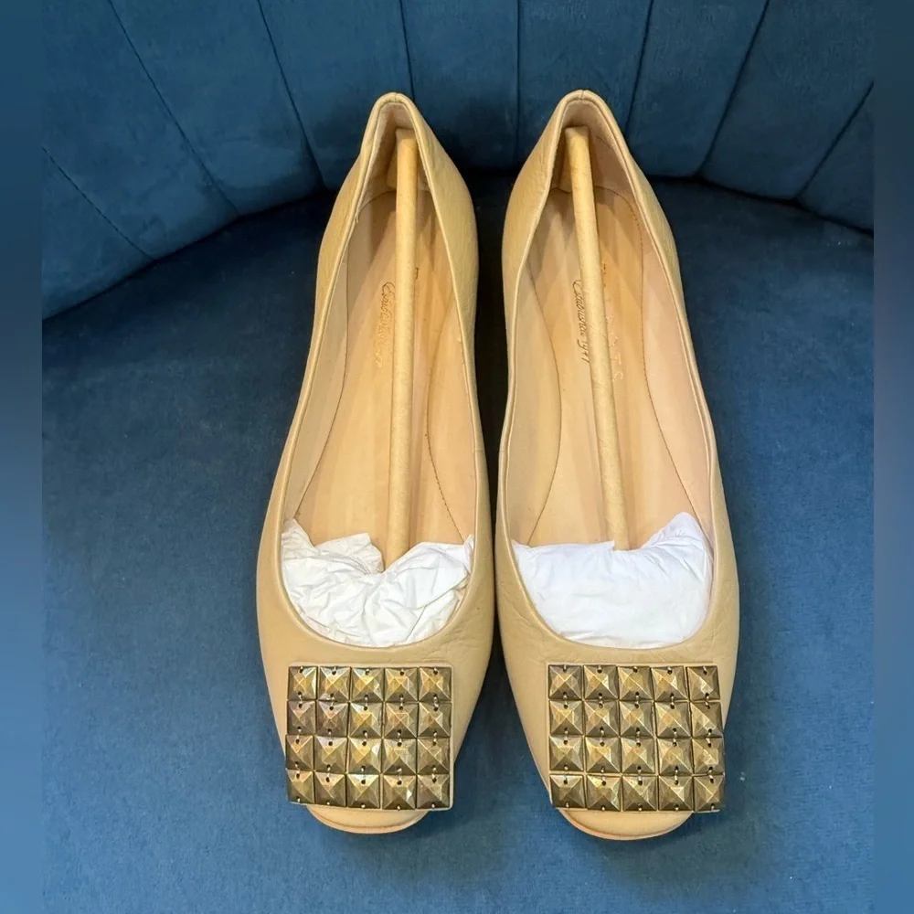 Talbots Studded Ballet Flats Beige Tan Size 5.5 New